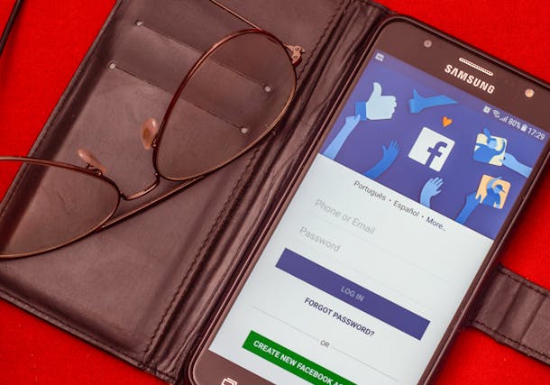 Facebook login on Android, accessed by a digital creator for content creation.